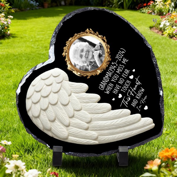 Personlig Angel Wing Heart Memorial Photo Garden Stone med navn hagedekorasjon minnegave for tap av en elsket kjæledyrseiere