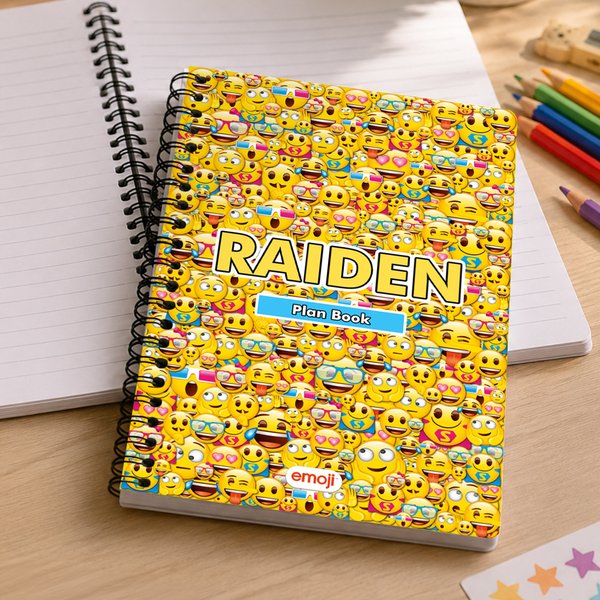 Personalized Playful emoji Scene A5 Spiral Notebook with Name and Text Daily Use Birthday Gift for Kids Students | Callie × emoji ™