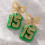 Personalised Multicolour Bow Acrylic Earrings with Sports Number Baseball Game Cheer Gift for Baseball Basketball Mom