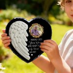 Personalisierte Angel Wing Heart Memorial Foto Garten Stein mit Namen Garten Dekoration Memorial Geschenk für den Verlust eines geliebten Menschen Tierhalter