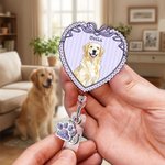 Personalisierte Hand-Painted Pet Foto einziehbare ID-Karte Badge Reel mit Namen und Glitter Pfote Charme Geburtstagsgeschenk für Tierliebhaber Lehrer Krankenschwester