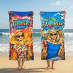 Personalised Pop Art Graffiti Soft Oversized Quick Dry Beach Towel with Name and Photo Summer Holiday Birthday Beach Party Gift for Young Men Women