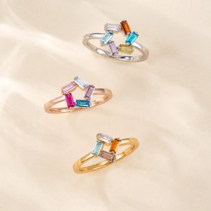 Personalised 1-6 Baguette Family Birthstones Reunion Circle Ring Mother's Day Anniversary Gift for Mom Grandma