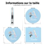 Miroir de poche personnalisé avec nom initiale et fleur de naissance - Miroir à grossissement 2x - Cadeau d'anniversaire pour femme