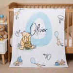 Personalized Soft Classic Winnie the Pooh Fleece Throw Blanket with Name and Initial Baby Shower Receiving Gift for Newborns
