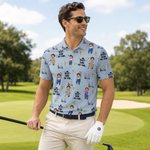Personalized Golf Theme Face Photo Breathable Polo Shirt with Nickname Golf Club Birthday Father's Day Gift for Golf Players Fathers