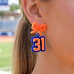 Personalised Multicolour Bow Acrylic Earrings with Sports Number Baseball Game Cheer Gift for Baseball Basketball Mom