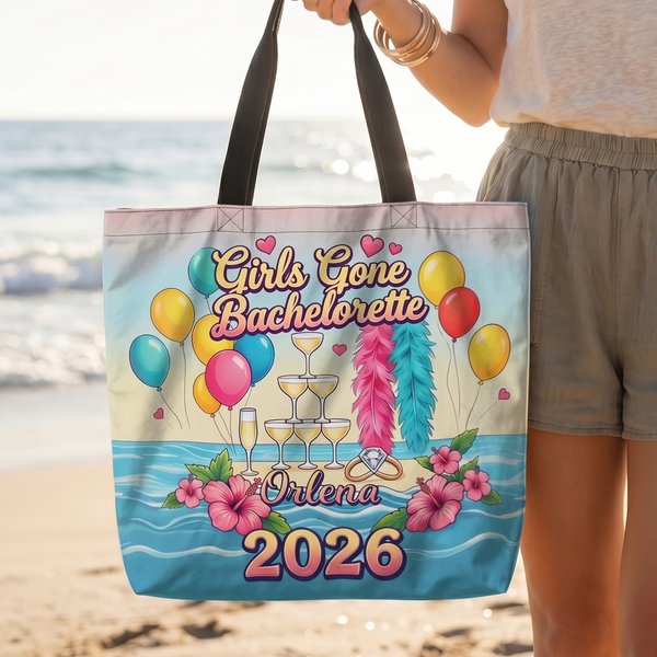 Personalised Girls Gone Bachelorette Sandbeach Large Tote Bag with Name and Year Bachelorette Party Gift for Women Bridesmaids