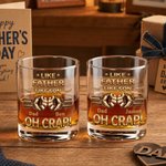 Personalized Like Father Like Son Fist Bump 10 oz Rock Whiskey Glass with Name Father's Day Birthday Gift for Father Whiskey Lover