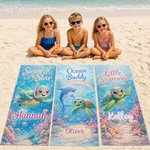 Personalisierte Cartoon Meeresschildkröte Meerestiere schnell trocknen überdimensioniert Strand Handtuch mit Namen Strand Party Sommer Urlaub Geschenk für Kinder