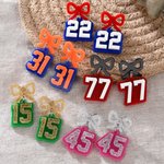Personalised Multicolour Bow Acrylic Earrings with Sports Number Baseball Game Cheer Gift for Baseball Basketball Mom
