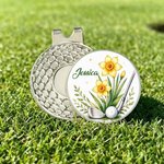 Personalizzato fiore di nascita Golf Club marcatore di palline da golf con clip magnetica per cappello e nome Compleanno Giorno di gioco Regalo per gli amanti del golf