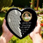 Personalisierte Angel Wing Heart Memorial Foto Garten Stein mit Namen Garten Dekoration Memorial Geschenk für den Verlust eines geliebten Menschen Tierhalter