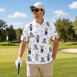 Personalized Golf Theme Face Photo Breathable Polo Shirt with Nickname Golf Club Birthday Father's Day Gift for Golf Players Fathers