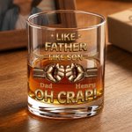 Personalized Like Father Like Son Fist Bump 10 oz Rock Whiskey Glass with Name Father's Day Birthday Gift for Father Whiskey Lover