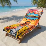 Personalised Pop Art Graffiti Soft Oversized Quick Dry Beach Towel with Name and Photo Summer Holiday Birthday Beach Party Gift for Young Men Women