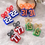 Personalised Multicolour Bow Acrylic Earrings with Sports Number Baseball Game Cheer Gift for Baseball Basketball Mom