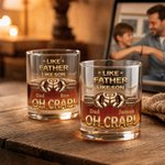 Personalized Like Father Like Son Fist Bump 10 oz Rock Whiskey Glass with Name Father's Day Birthday Gift for Father Whiskey Lover