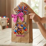 Personalized Cute Highland Cow American Flag Bow Reusable Kraft Paper Gift Bags with Name American Independence Day Gift for Americans
