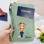 Personalised Cartoon Character Portable PU Leather Passport Holder Wallet with Name and Wristband Travel Essential Birthday Gift for Family Friends