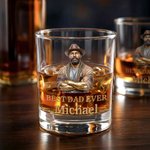 Personalized Old-Fashioned Dad Photo 10 oz Rock Whiskey Glass with Name and Text Father's Day Birthday Gift for Dad Grandad