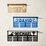 Personalized Sports Pattern Medal Display Stand with Name Sports Memorabilia Wall Decor Game Day Gift for Sport Lover Athlete Teenager