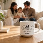 Personalised Vintage Black and White Line Art Photo 12 oz Ceramic Mug with Name and Year Daily Home Office Use Father's Day Birthday Gift for Parents