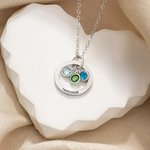 Collier d'anneau personnalisé avec 1-6 pierres de naissance et texte gravé - Cadeau d'anniversaire et de fête des mères pour les femmes