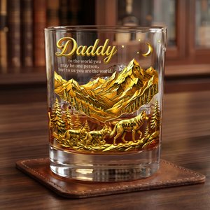Personalized Wolf Daddy 10 oz Old Fashioned Whiskey Glass with Name Father's Day Gift for Father Grandfather
