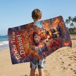 Personalized Cartoon Firefighter Police Officer Style Quick Dry Beach Towel with Name Summer Vacation Beach Party Gift for Kids