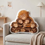 Personalized Mommy Monkey Hugging 1-6 Baby Monkeys Soft Throw Pillow with Names Home Decor Birthday Gift for Mom Grandma