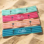 Toallero de rayas personalizado con texto bordado y cinta elástica extensible para silla de piscina Regalo de vacaciones para viajeros