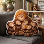 Personalized Mommy Monkey Hugging 1-6 Baby Monkeys Soft Throw Pillow with Names Home Decor Birthday Gift for Mom Grandma