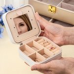 Personalized Toile De Jouy Bow PU Leather Portable Jewelry Box with Letter Travel Birthday Anniversary Gift for Women Girls