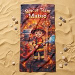 Personalized Cartoon Firefighter Police Officer Style Quick Dry Beach Towel with Name Summer Vacation Beach Party Gift for Kids