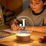 Personalized Sports Patterns Acrylic Night Light with Initial Name and Wooden Base Desk Decor Birthday Gift for Sports Lovers Kids