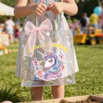 Personalizzato fantasia Unicorno Borsa regalo trasparente con fiocco nastro e testo uso quotidiano festa di compleanno regalo per bambino ragazza figlia