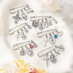 Personalised Birthstone Catholic Saint Pin with Initial Dainty Jewellery Confirmation Keepsake Communion Birthday Gift for Catholics