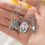 Personalised Birthstone Catholic Saint Pin with Initial Dainty Jewellery Confirmation Keepsake Communion Birthday Gift for Catholics