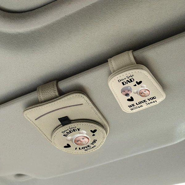 Personalizado Multicolor Kid Face Foto PU Cuero Magnético Coche Sunglass Holder Clip con Nombre Uso Diario Cumpleaños Regalo para Padres Abuelos Conductores