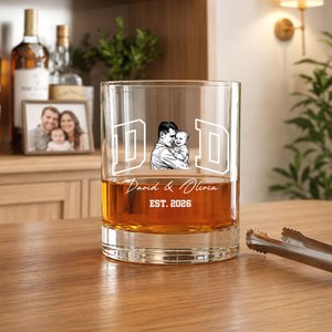 Personalised Vintage Black and White Photo 10 oz Rock Whiskey Glass with Text and Year Father's Day Birthday Gift for Dad Mom