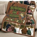 Personalised Hooked On Being Papa Fishing Soft Throw Blanket with 2-6 Photos Home Decor Grandparents' Day Father's Day Gift for Dad Grandpa