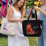 Personalized Multicolour Watercolour Floral Corduroy Large Capacity Tote Bag with Name Daily Use Birthday Bachelorette Party Gift for Her