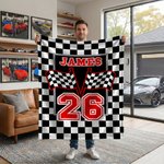 Gepersonaliseerde Racing Design Zachte Deken met Naam en Nummer Home Decor Vaderdag Verjaardagscadeau voor Man Racing Enthousiast
