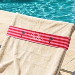 Toallero de rayas personalizado con texto bordado y cinta elástica extensible para silla de piscina Regalo de vacaciones para viajeros