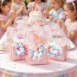 Personalizzato fantasia Unicorno Borsa regalo trasparente con fiocco nastro e testo uso quotidiano festa di compleanno regalo per bambino ragazza figlia
