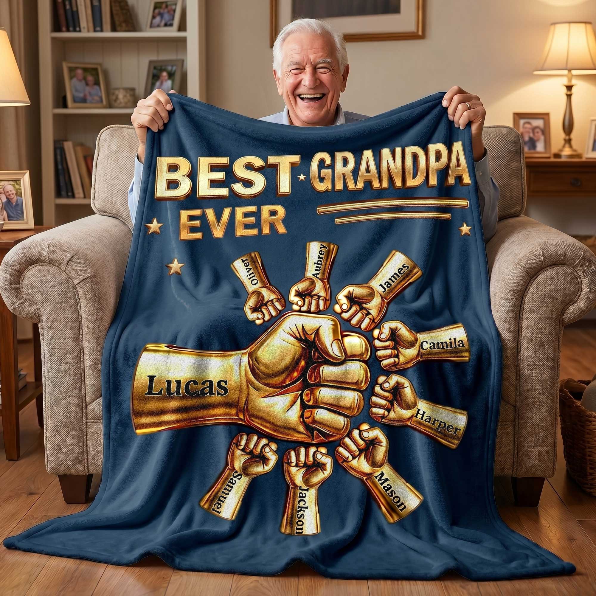 Personalised Best Dad Ever Fist Bump Soft Throw Blanket with Names and ...