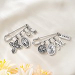 Personalised Birthstone Catholic Saint Pin with Initial Dainty Jewellery Confirmation Keepsake Communion Birthday Gift for Catholics