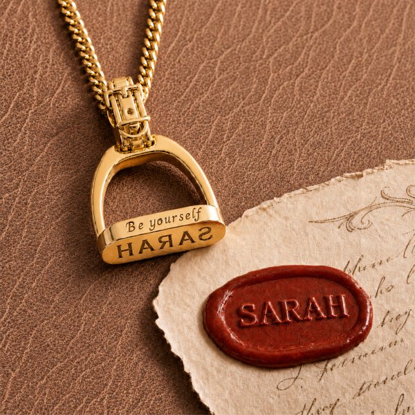 Personalized Equestrian Stirrup Hidden Signet Necklace with Engraved Name and Text Minimalist Jewellery Anniversary Birthday Gift for Horse Lovers