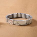 Personalisierte Männer medizinische Notfall-ID Alarm Stretch Armband mit eingraviertem Text Geburtstag Geschenk für Epilepsie Diabetes Allergie Patient